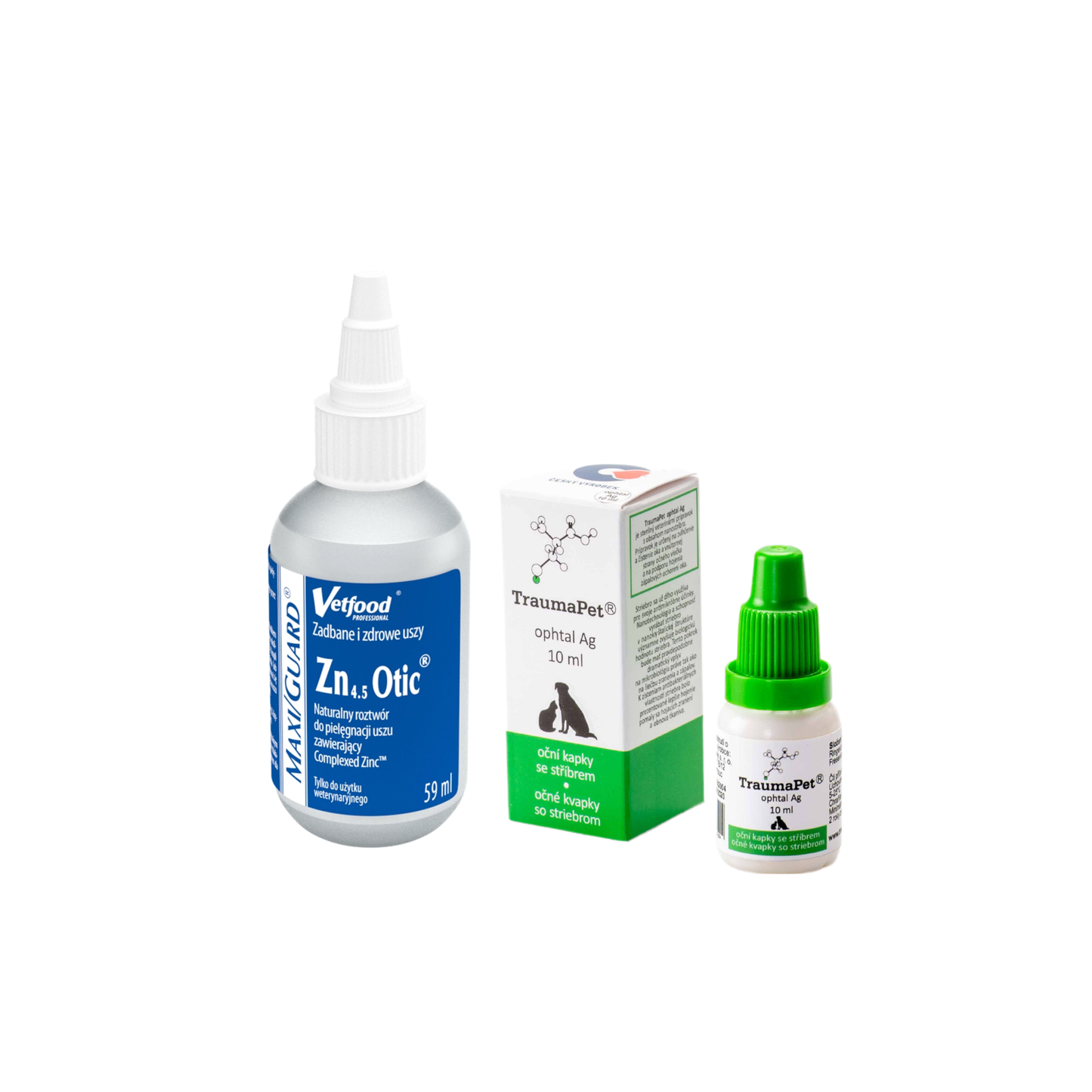 Kedvezményes csomag a szem és fül egészségéért: TraumaPet Ophtal Ag + Vetfood Maxi Guard Otic
